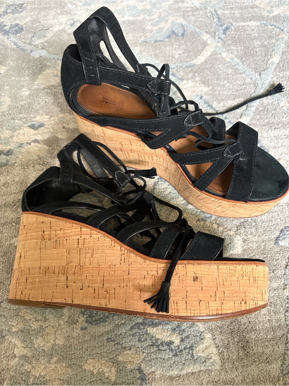 Frye Black Suede Lace-Up Platform Sandals